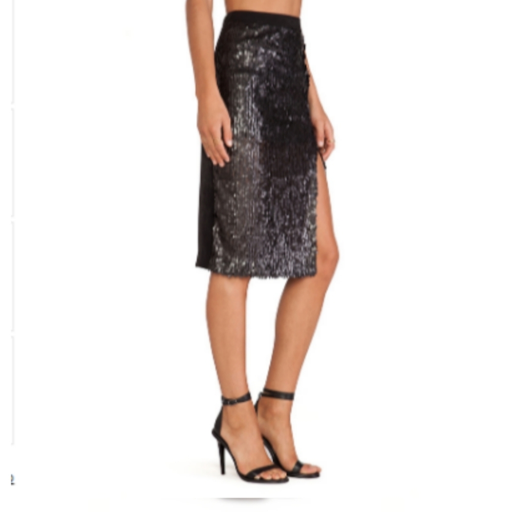 J.O.A. "Rebecca" Sequin Slit Skirt - Black - Picture 3 of 9